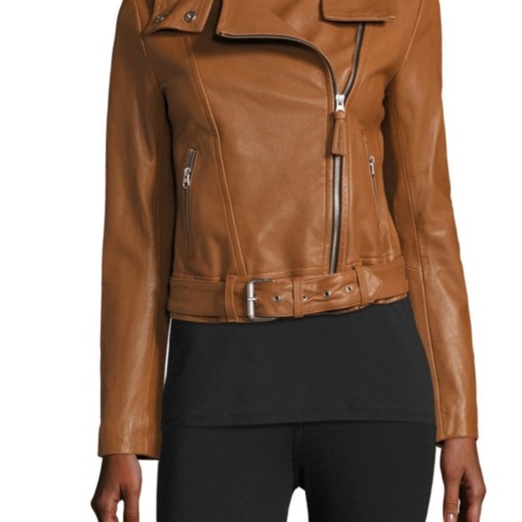 Mackage Women's Collared Hania Moto Jacket Leather Jacket Tan Size Large - Picture 1 of 10